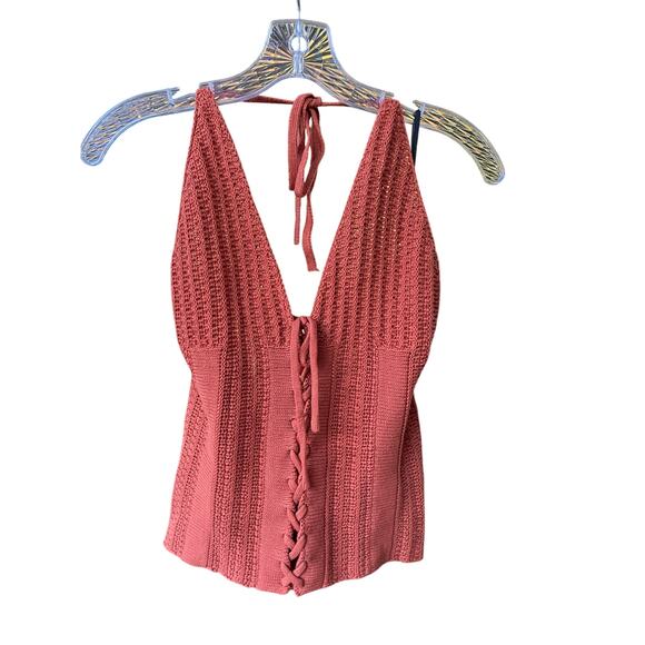 Forever 21 Fabulous Rust Color Knitted Crochet Halter Top Size Large - Picture 1 of 3